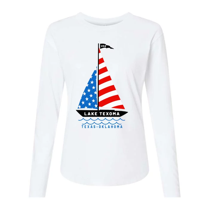 Lake Texoma Texas Oklahoma Patriotic American Flag Sailboat Womens Cotton Relaxed Long Sleeve T-Shirt