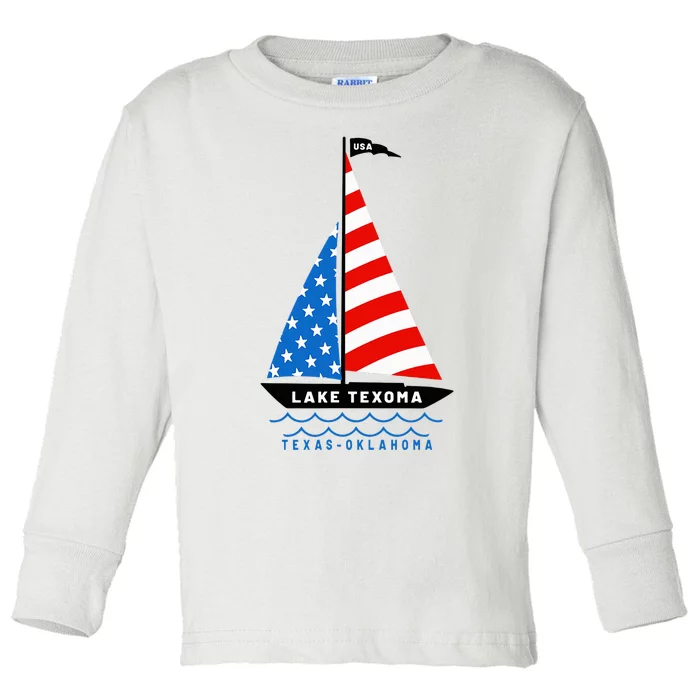 Lake Texoma Texas Oklahoma Patriotic American Flag Sailboat Toddler Long Sleeve Shirt