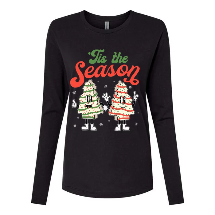 Little Tis' The Season Christmas Tree Cakes Debbie Becky Jen Womens Cotton Relaxed Long Sleeve T-Shirt