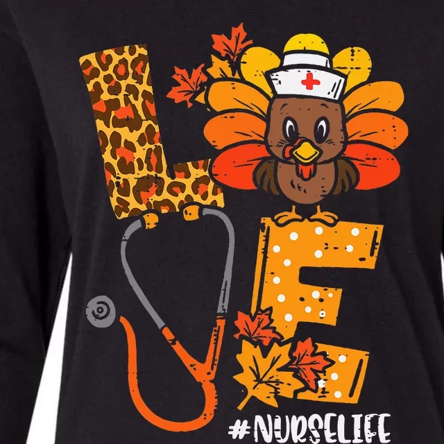 Love Turkey Thanksgiving Nurse Life Fall Scrub Top Womens Cotton Relaxed Long Sleeve T-Shirt