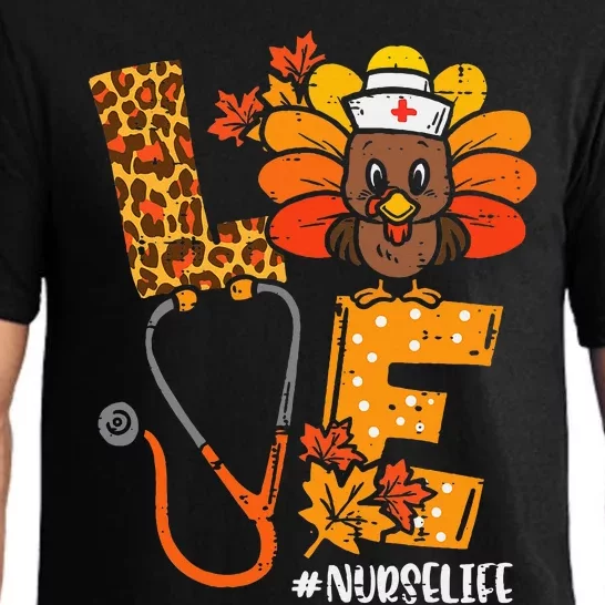 Love Turkey Thanksgiving Nurse Life Fall Scrub Top Pajama Set