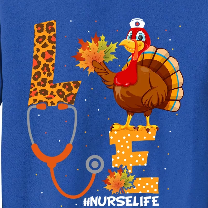 Love Turkey Thanksgiving Nurse Life Leopard Fall Scrub Cool Gift Sweatshirt