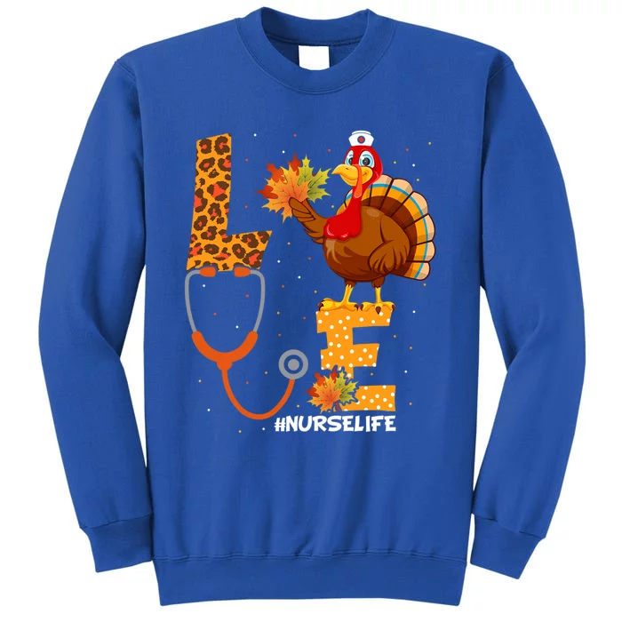 Love Turkey Thanksgiving Nurse Life Leopard Fall Scrub Cool Gift Sweatshirt