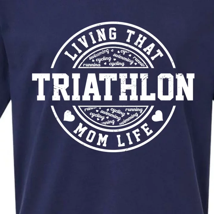 Living That Triathlon Mom Life Running Bike Swimming Sport Gift Sueded Cloud Jersey T-Shirt