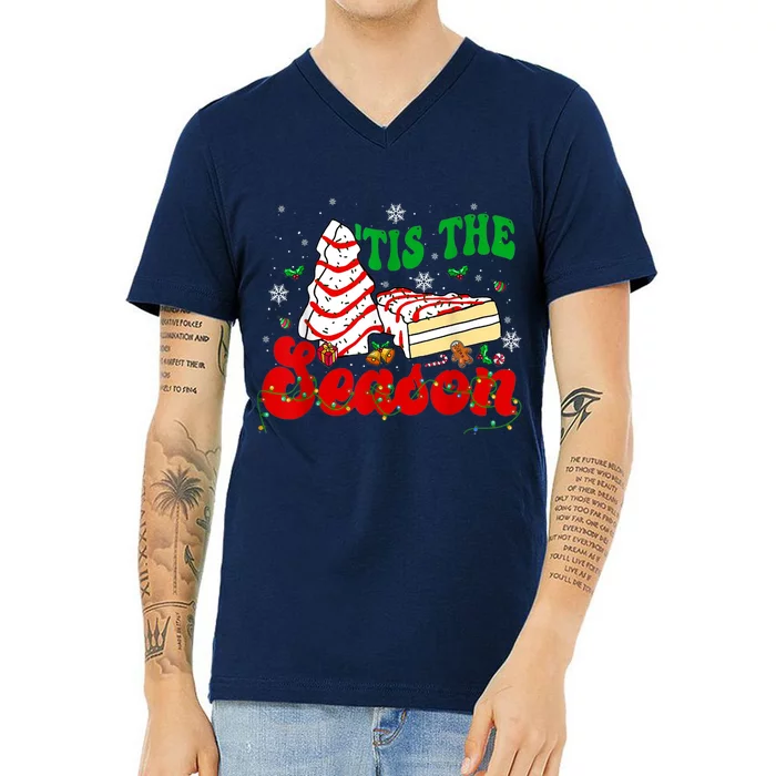 Little Tis' The Season Christmas Tree Cakes Debbie Groovy V-Neck T-Shirt