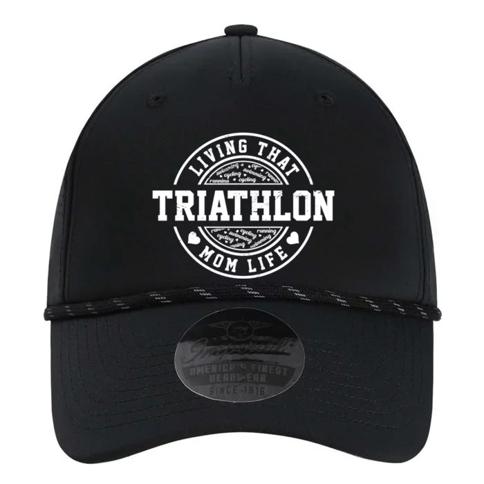 Living That Triathlon Mom Life Running Bike Swimming Sport Gift Performance The Dyno Cap