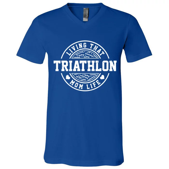 Living That Triathlon Mom Life Running Bike Swimming Sport Gift V-Neck T-Shirt