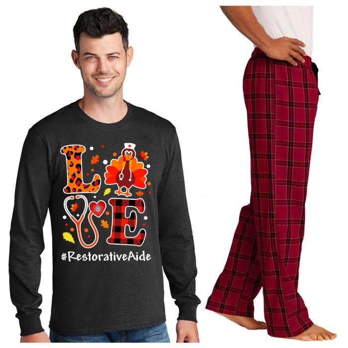 Love Turkey Thanksgiving Restorative Aide Fall Leopard Plaid Cute Gift Long Sleeve Pajama Set