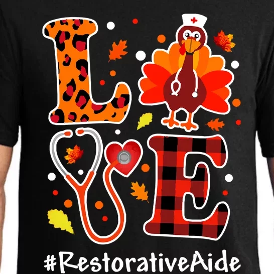 Love Turkey Thanksgiving Restorative Aide Fall Leopard Plaid Cute Gift Pajama Set