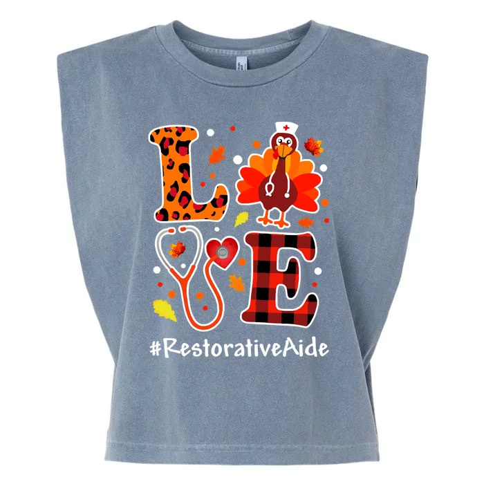 Love Turkey Thanksgiving Restorative Aide Fall Leopard Plaid Cute Gift Garment-Dyed Women's Muscle Tee