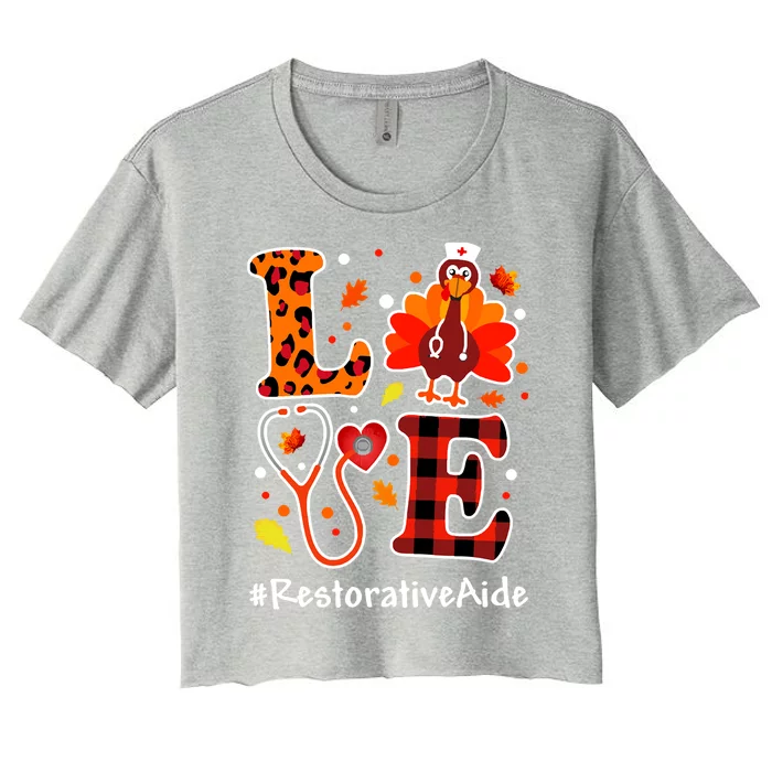 Love Turkey Thanksgiving Restorative Aide Fall Leopard Plaid Cute Gift Women's Crop Top Tee