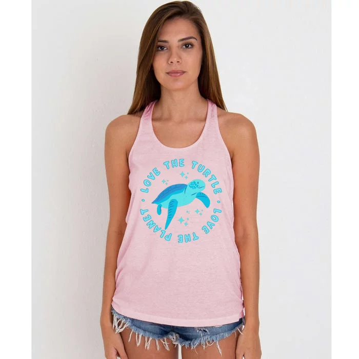 Love The Turtle Love The Planet Women's Knotted Racerback Tank