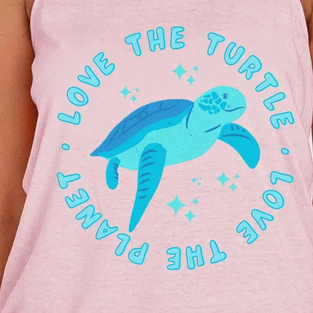 Love The Turtle Love The Planet Women's Knotted Racerback Tank