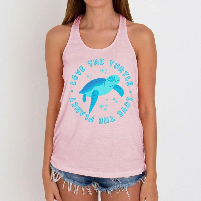 Love The Turtle Love The Planet Women's Knotted Racerback Tank