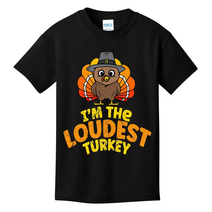 Loudest Turkey Thanksgiving Family Autumn Fall Kids T-Shirt