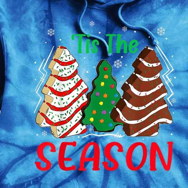 Little Tis' The Season Christmas Tree Cakes Debbie Xmas Gift Tie Dye Hoodie