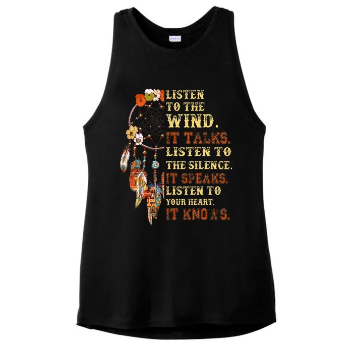 Listen To The Wind It Talks Native American Proverb Quotes Ladies Tri-Blend Wicking Tank