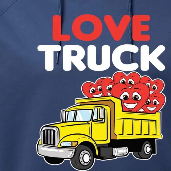 Love Truck Valentines Day Construction Heavy Equipt Great Gift Performance Fleece Hoodie