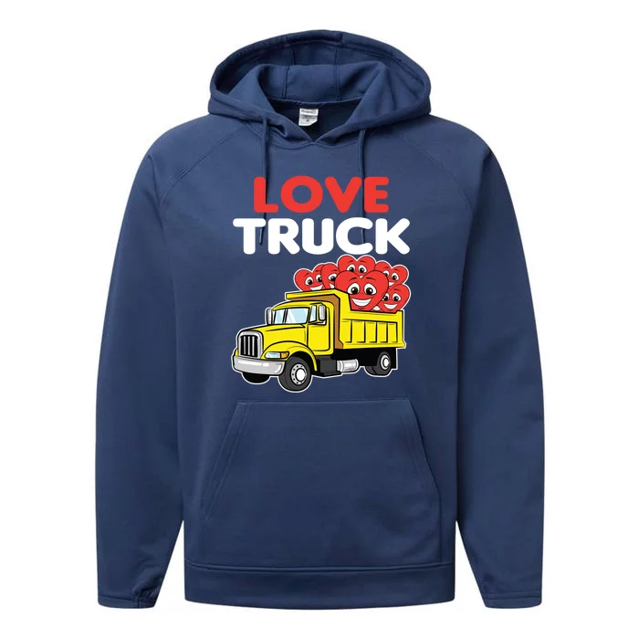 Love Truck Valentines Day Construction Heavy Equipt Great Gift Performance Fleece Hoodie