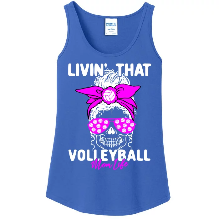 Livin That Volleyball Mom Life Momlife Skull Cool Sports Fan Gift Ladies Essential Tank