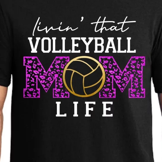 Livin That Volleyball Mom Life Pupler Leopard Volleyball Mom Gift Pajama Set