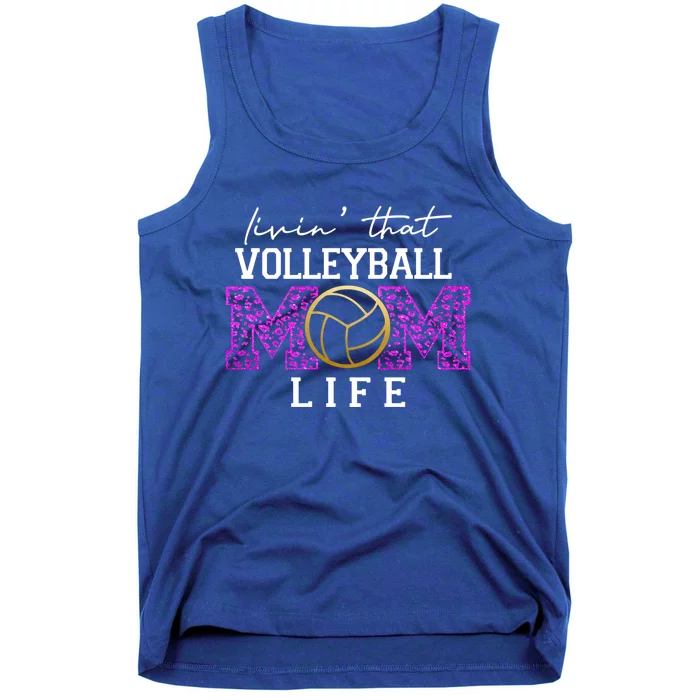 Livin That Volleyball Mom Life Pupler Leopard Volleyball Mom Gift Tank Top