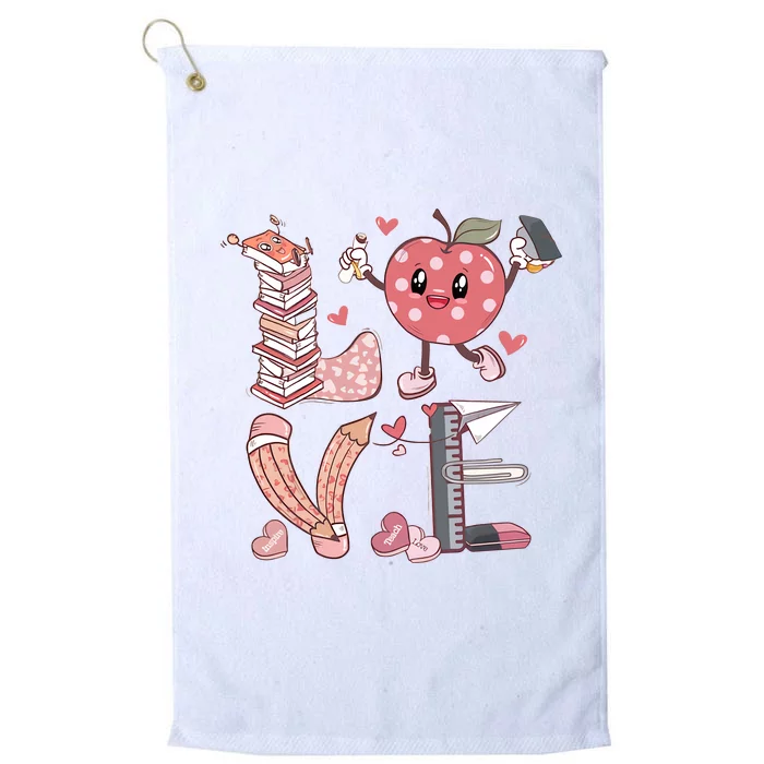 Love Teacher Valentine's Day For Retro Teacher Platinum Collection Golf Towel