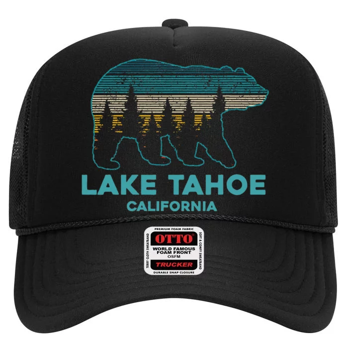 Lake Tahoe Vintage California Grizzly Bear Souvenir High Crown Mesh Trucker Hat