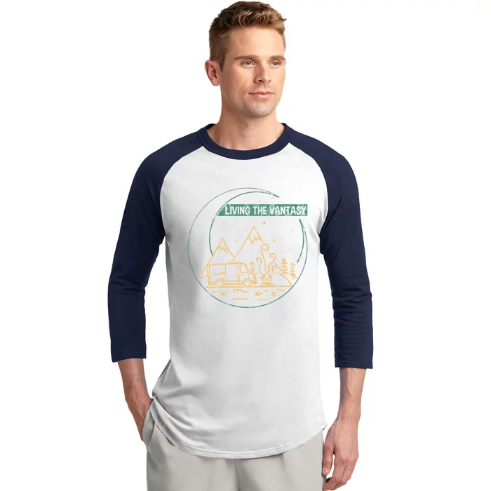 Living The Vantasy Outdoor Camper Van Life Cool Gift Baseball Sleeve Shirt