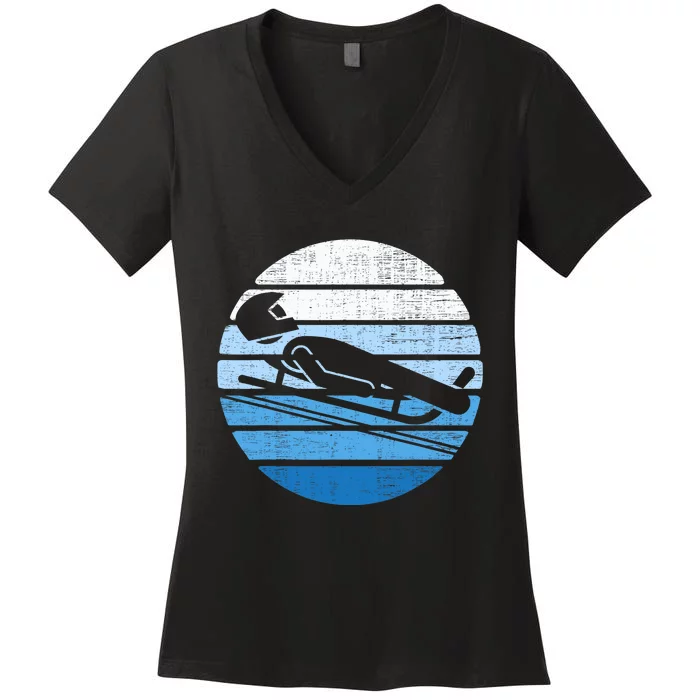 Luge Team Winter Sports Lovers Retro Luge Women's V-Neck T-Shirt