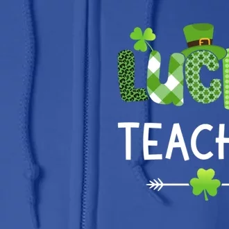 Lucky Teacher With Shamrock For St Patricks Day School Funny Gift Full Zip Hoodie