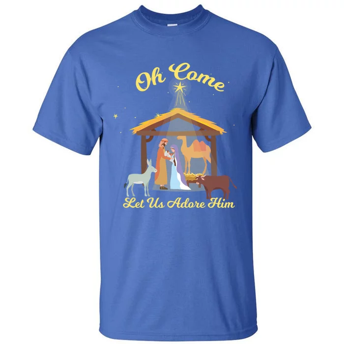 Let Us Adore Him Christmas Advent Nativity Scene North Gift Tall T-Shirt