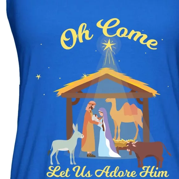 Let Us Adore Him Christmas Advent Nativity Scene North Gift Ladies Essential Flowy Tank