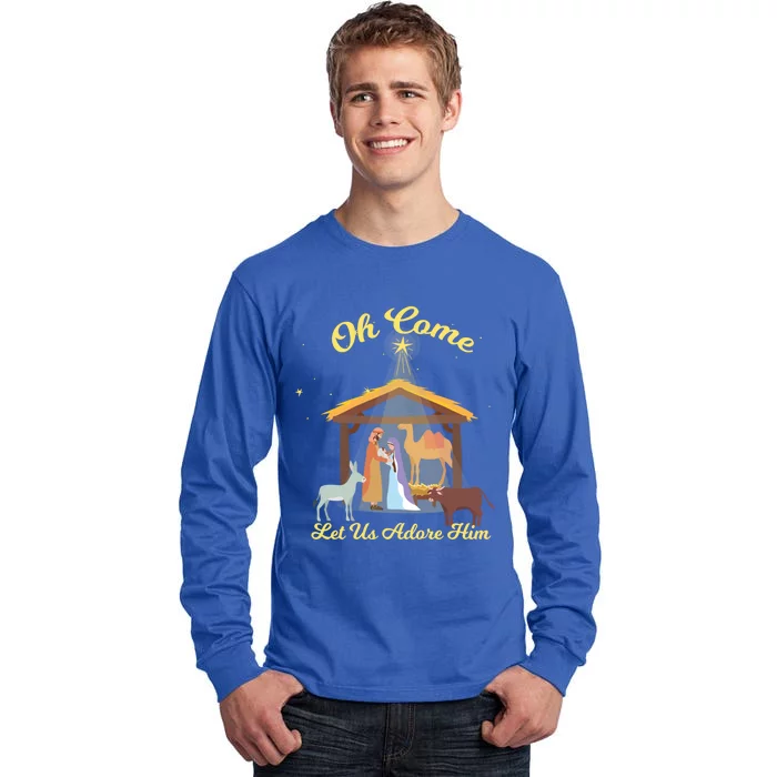 Let Us Adore Him Christmas Advent Nativity Scene North Gift Tall Long Sleeve T-Shirt