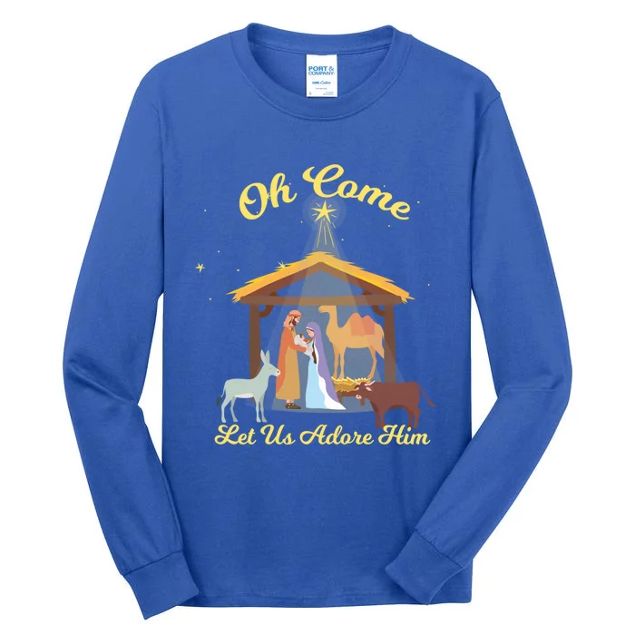 Let Us Adore Him Christmas Advent Nativity Scene North Gift Tall Long Sleeve T-Shirt