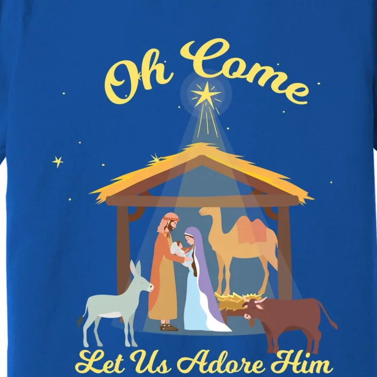 Let Us Adore Him Christmas Advent Nativity Scene North Gift Premium T-Shirt