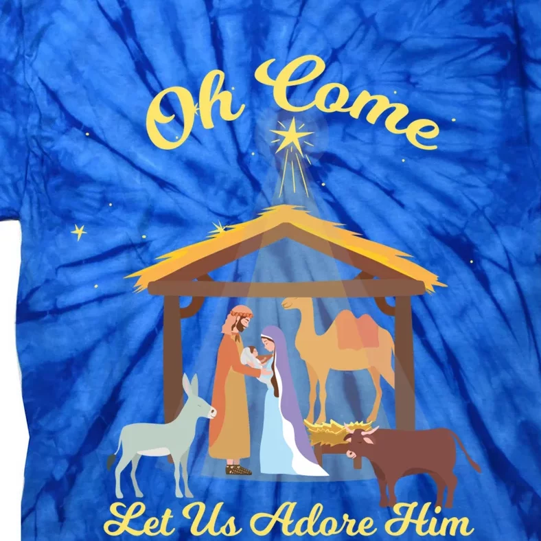 Let Us Adore Him Christmas Advent Nativity Scene North Gift Tie-Dye T-Shirt