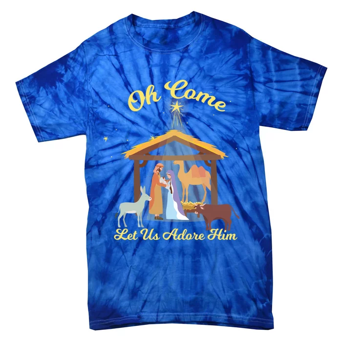 Let Us Adore Him Christmas Advent Nativity Scene North Gift Tie-Dye T-Shirt