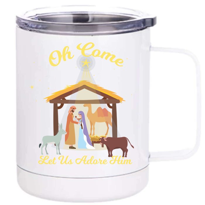 Let Us Adore Him Christmas Advent Nativity Scene North Gift Front & Back 12oz Stainless Steel Tumbler Cup