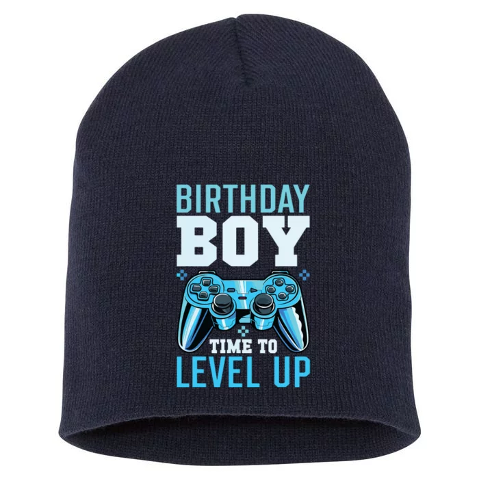 Level Up Birthday Boy Matching Gamer Party Classic Fit Black Short Acrylic Beanie