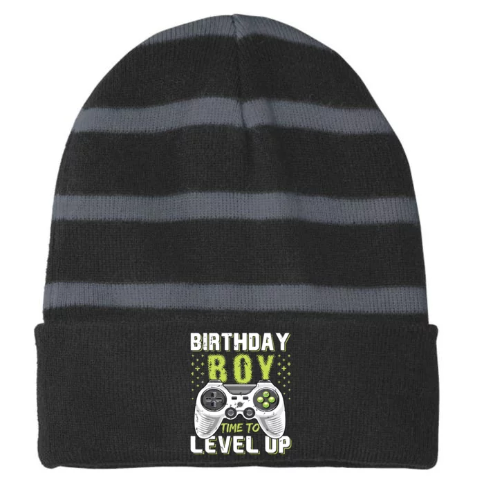 Level Up Birthday Boy Video Game Classic Fit Black Party Gift Striped Beanie with Solid Band