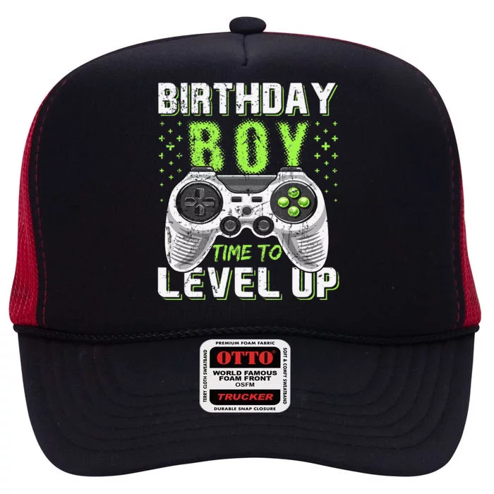 Level Up Birthday Boy Video Game Classic Fit Black Party Gift High Crown Mesh Trucker Hat