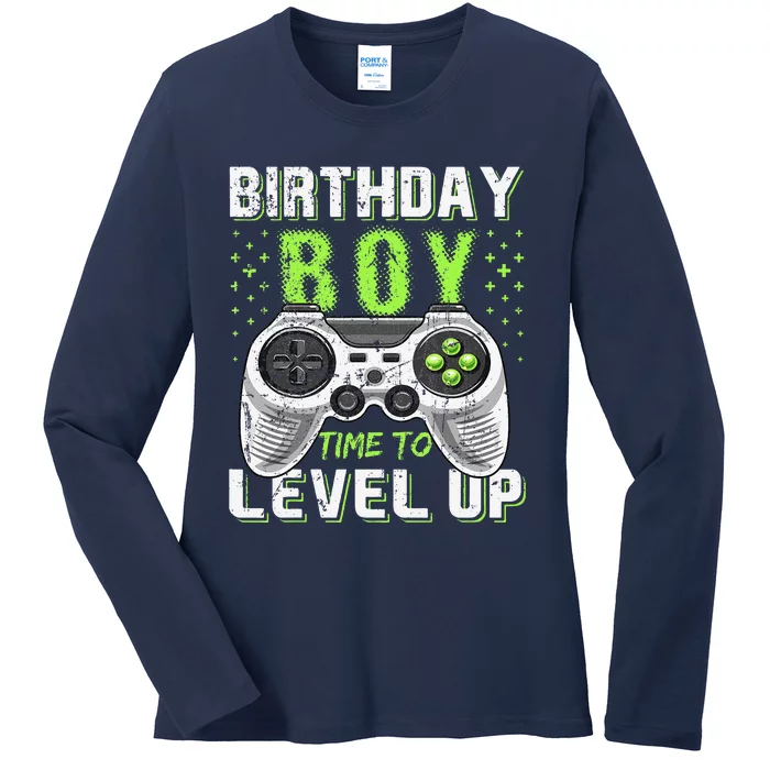 Level Up Birthday Boy Video Game Classic Fit Black Party Gift Ladies Long Sleeve Shirt