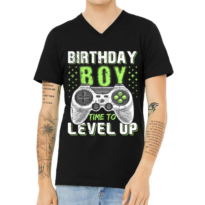 Level Up Birthday Boy Video Game V-Neck T-Shirt