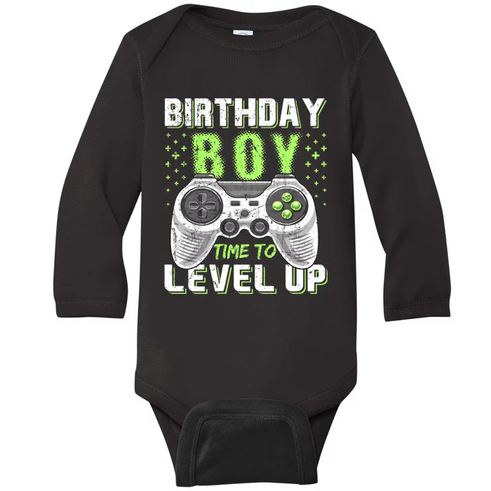 Level Up Birthday Boy Video Game Baby Long Sleeve Bodysuit