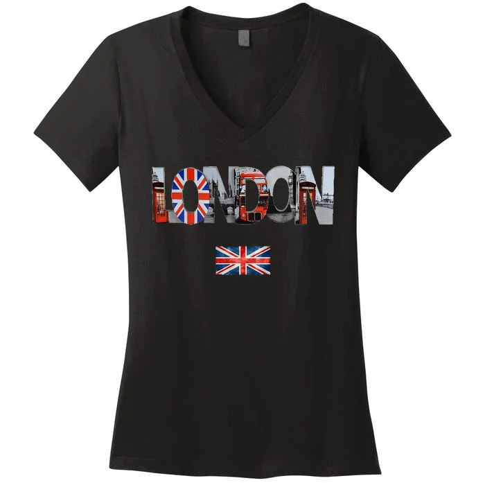 London Uk British Flag England Great Britain Women's V-Neck T-Shirt