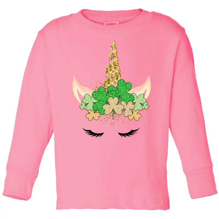 Lucky Unicorn Cute St Patrick's Day Toddler Long Sleeve Shirt