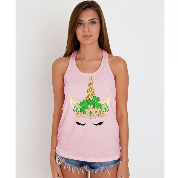 Lucky Unicorn Cute St Patrick's Day Women's Knotted Racerback Tank