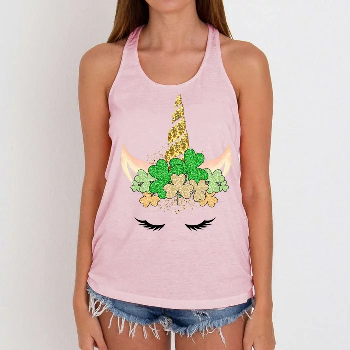 Lucky Unicorn Cute St Patrick's Day Women's Knotted Racerback Tank