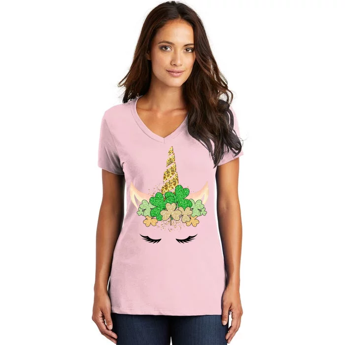 Lucky Unicorn Cute St Patrick's Day Women's V-Neck T-Shirt